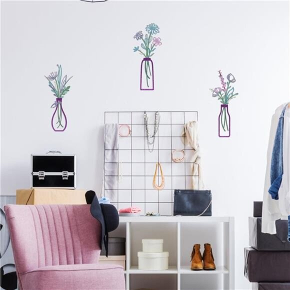 3 Pieces Metal Flowers Wall Arts-Rustic Farmhouse Decor Purple Minimalist Flower - Picture 3 of 8